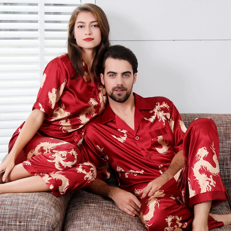 Couple  Satin Pajamas Pyjamas  Long Sleeve, allows comfy nights with partener