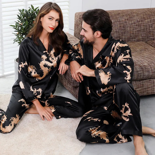 Couple  Satin Pajamas Pyjamas  Long Sleeve, allows comfy nights with partener