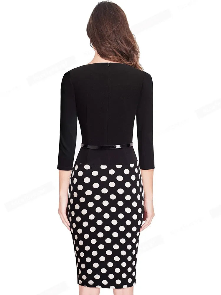 Nice-Forever One-Piece Faux Jacket Retro Contrast Polka Wear to Work Business