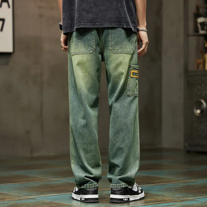 Mens Wide Leg Loose Jeans Baggy Pants Men Denim Pants Green 2024 Summer