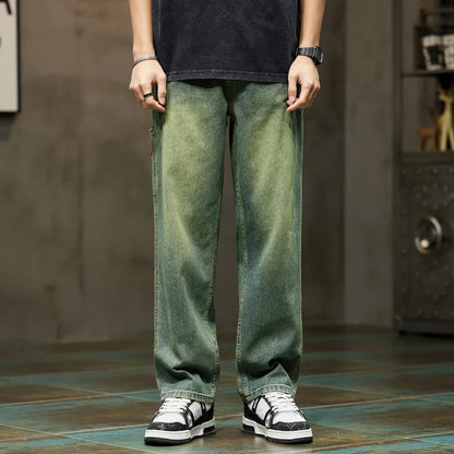 Mens Wide Leg Loose Jeans Baggy Pants Men Denim Pants Green 2024 Summer