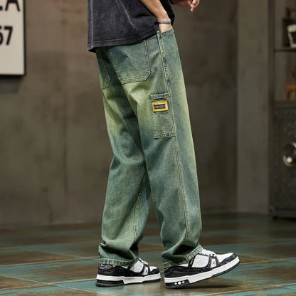 Mens Wide Leg Loose Jeans Baggy Pants Men Denim Pants Green 2024 Summer